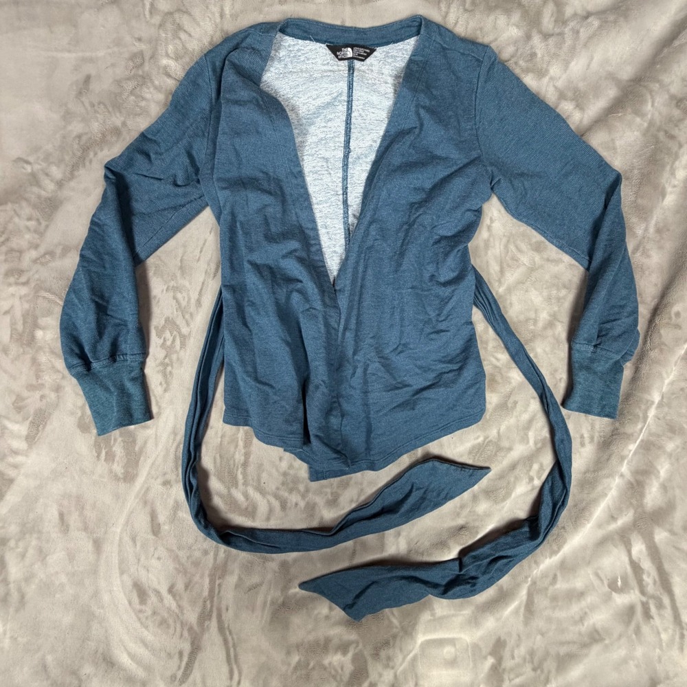 The North Face Womens Blue Wrap Cardigan Tie Waist Long Sleeve Sweater Size M